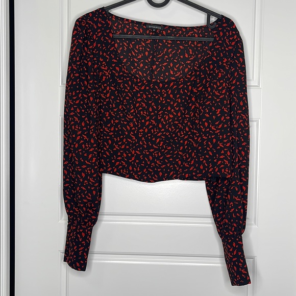 Dynamite Crop Top Blouse Side Zipper Long Sleeve Black Red Size S/P - Picture 1 of 8